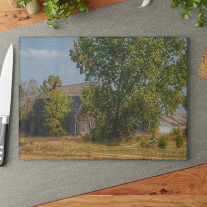 U R There Photography Barnes Road Old Grey I Rustic Farmhouse Tempered-Glass Cutting Board