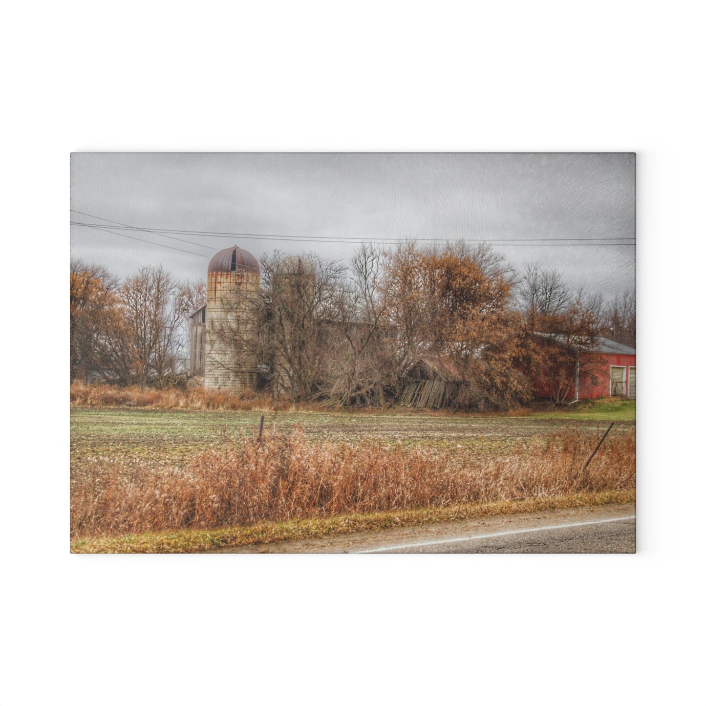U R There Photography Burnside Road Grey II Rustic Farmhouse Tempered-Glass Cutting Board