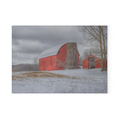 U R There Photography Catlin Reds in Winter II Rustic Farmhouse Tempered-Glass Cutting Board