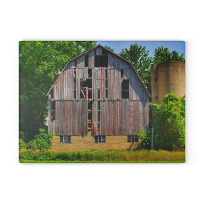 U R There Photography Mushroom Road Red and Silo Rustic Farmhouse Tempered-Glass Cutting Board