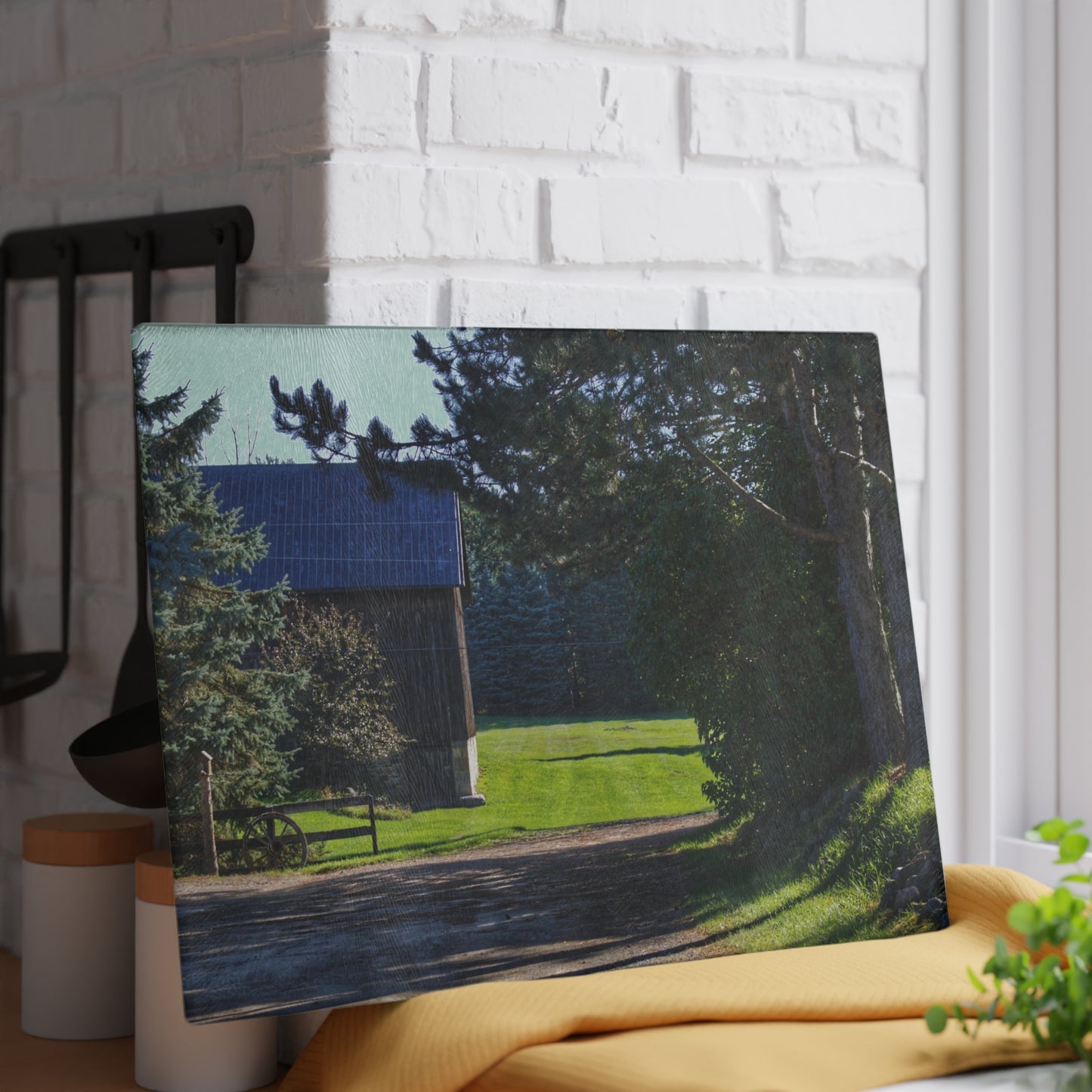 U R There Photography Hosner Road Hidden Grey Rustic Farmhouse Tempered-Glass Cutting Board