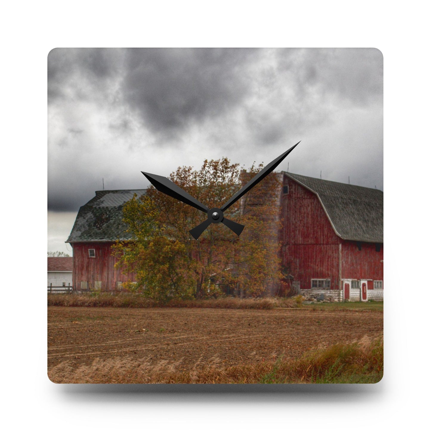 U R There Photography Hinson Road Reds II Rustic Farmhouse Acrylic Analog Wall Clock