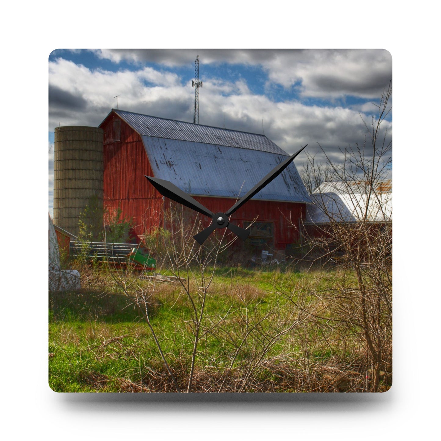U R There Photography McDowell Road Reds III Rustic Farmhouse Acrylic Analog Wall Clock