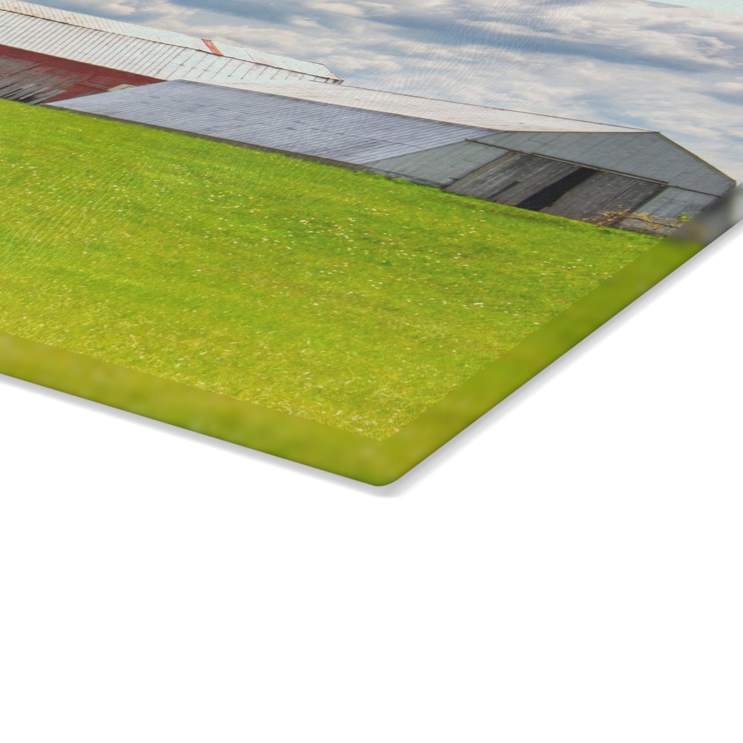 U R There Photography Henderson Hilltop Red Rustic Farmhouse Tempered-Glass Cutting Board