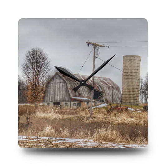 Norway Lake Road Grey Rustic Farmhouse Acrylic Analog Wall Clock 10.75'' × 10.75'' (Square)
