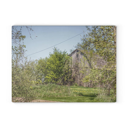U R There Photography Bishop Road Grey II Rustic Farmhouse Tempered-Glass Cutting Board