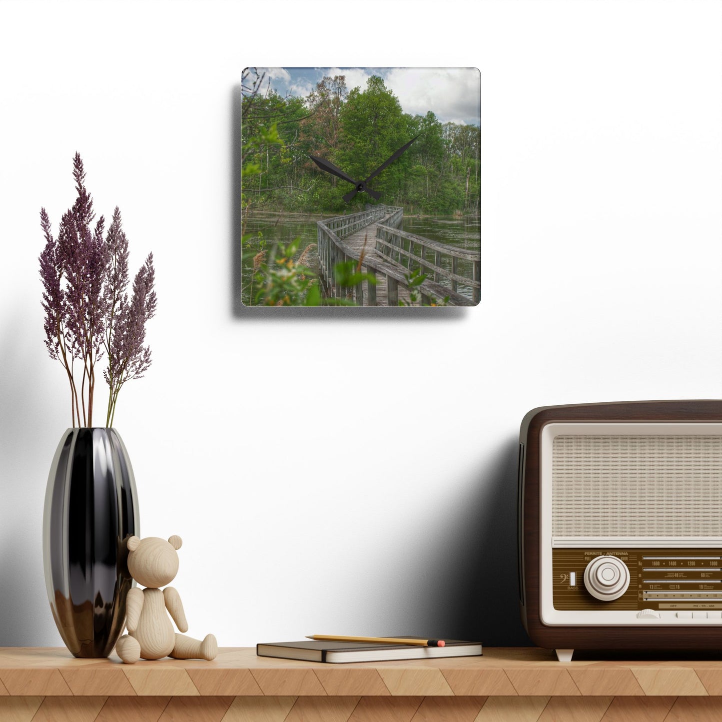 U R There Photography Linear Park Bridge in Lapeer I Rustic Farmhouse Acrylic Analog Wall Clock