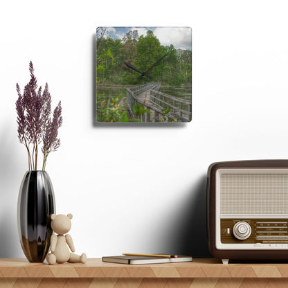U R There Photography Linear Park Bridge in Lapeer I Rustic Farmhouse Acrylic Analog Wall Clock