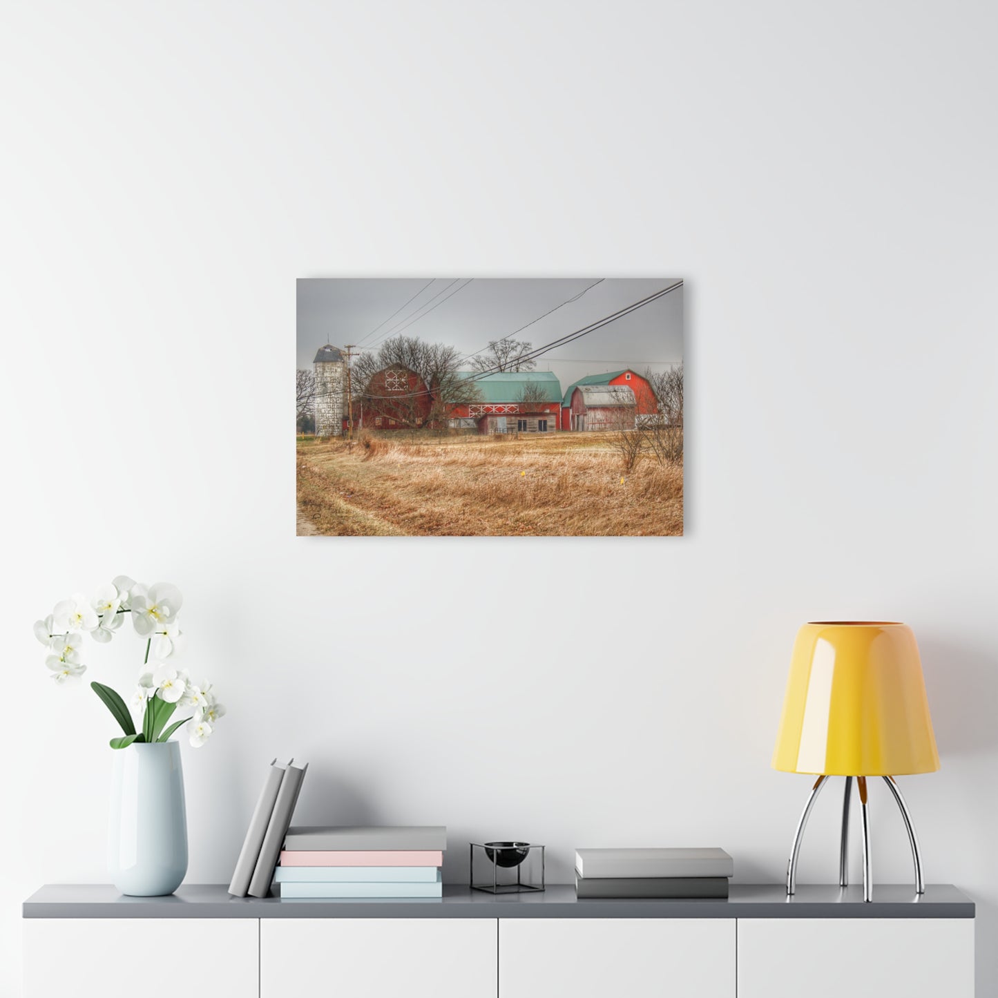 U R There Photography Mound Road Reds and Silo Rustic Farmhouse Acrylic Wall Print