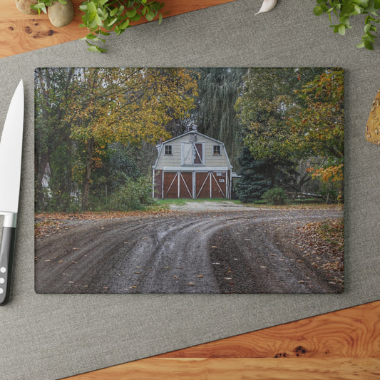 U R There Photography Barn at the Bend Rustic Farmhouse Tempered-Glass Cutting Board