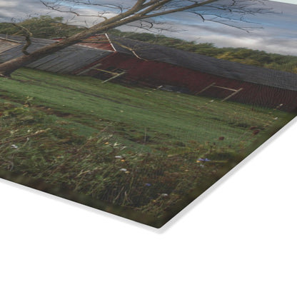 U R There Photography West Oregon Road Hidden Red IV Rustic Farmhouse Tempered-Glass Cutting Board
