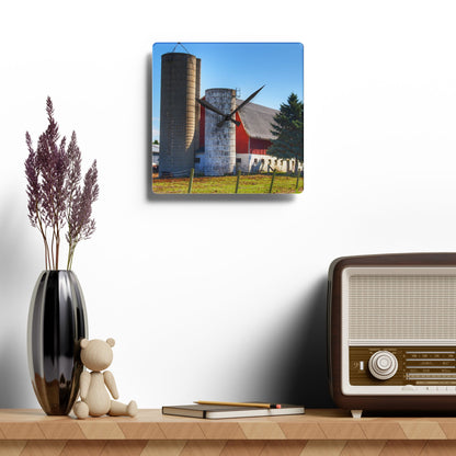 U R There Photography Hunters Creek Red Cow Barn I Rustic Farmhouse Acrylic Analog Wall Clock
