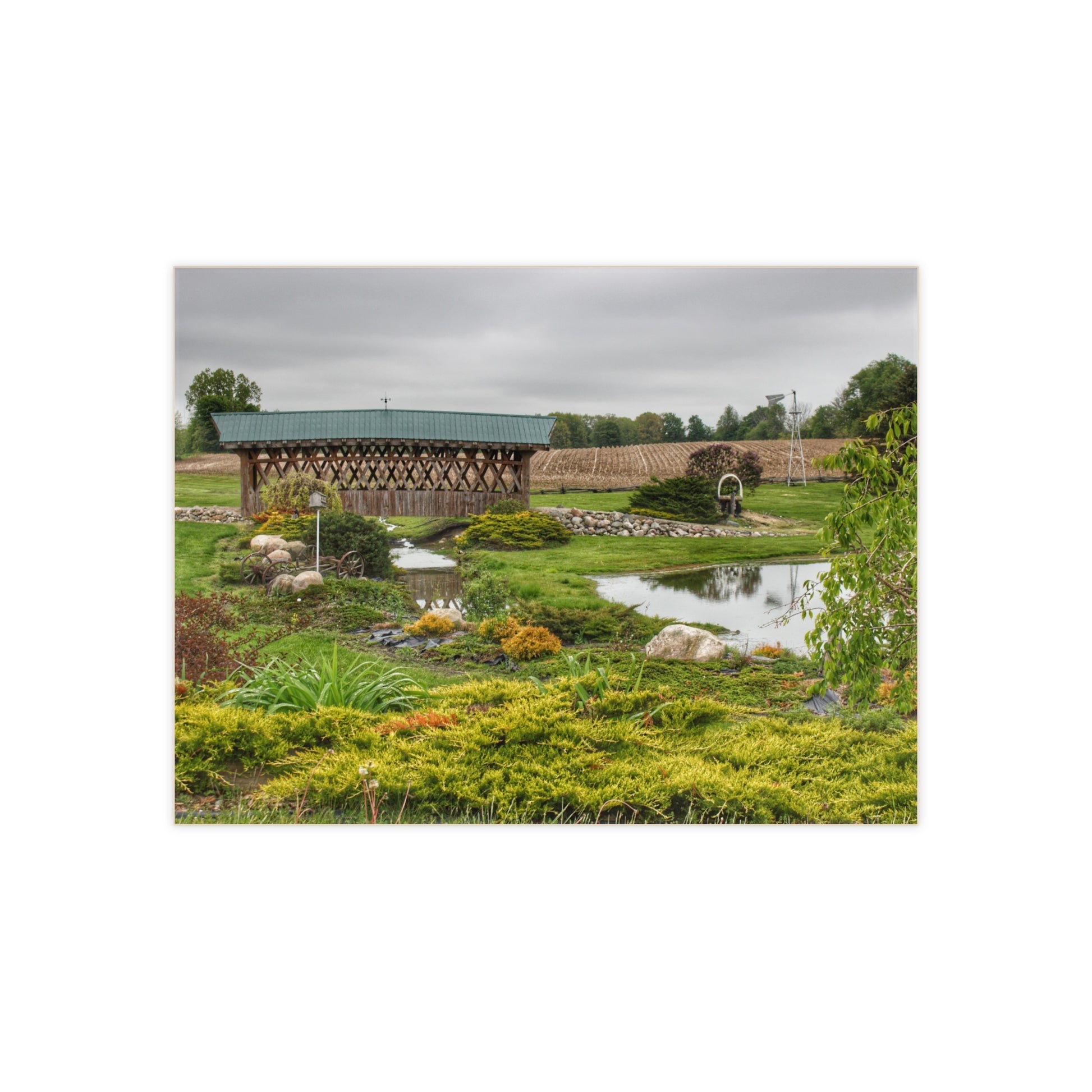 U R There Photography Bridge of Summers Road II Rustic Farmhouse Decorative Ceramic Tile 6" × 8" Glossy
