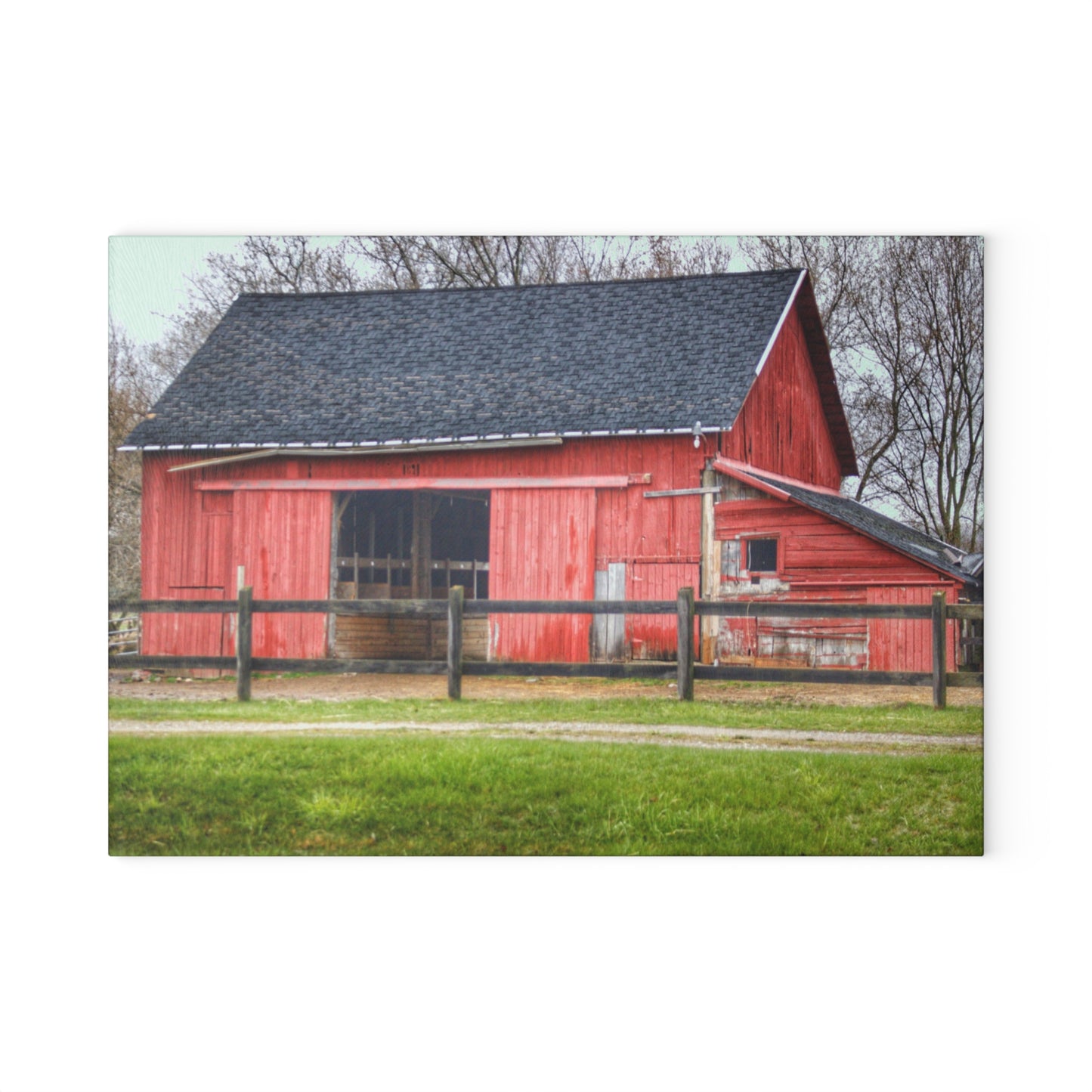 U R There Photography M-21 Roadside Stable II Rustic Farmhouse Tempered-Glass Cutting Board