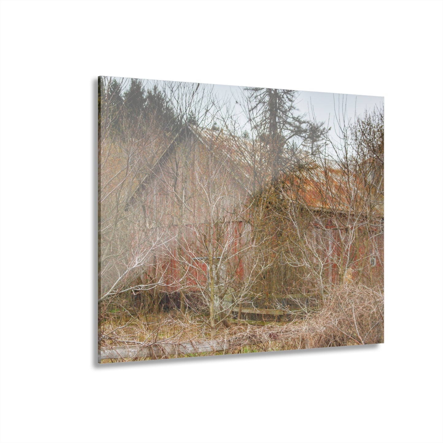 U R There Photography Klam Road Hidden Gable Red Rustic Farmhouse Acrylic Wall Print