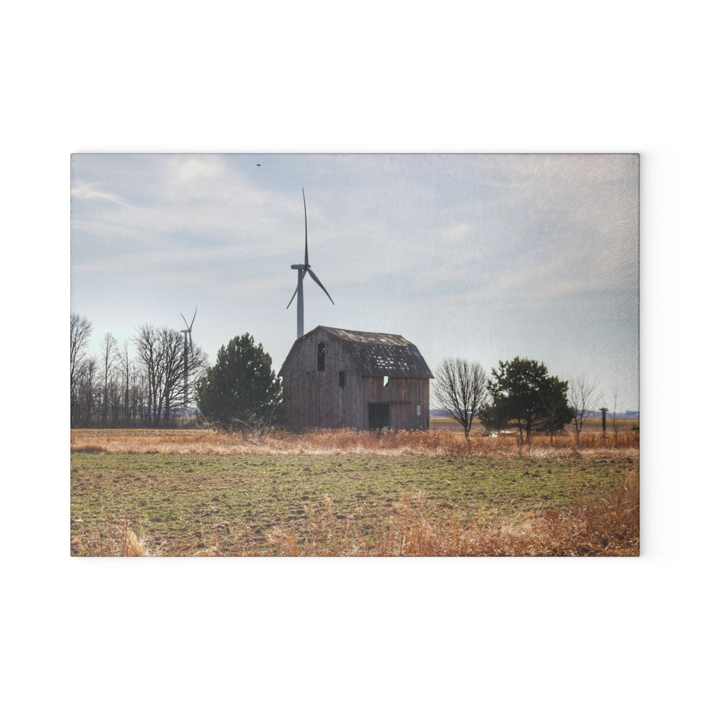 U R There Photography French Road Little Red Rustic Farmhouse Tempered-Glass Cutting Board
