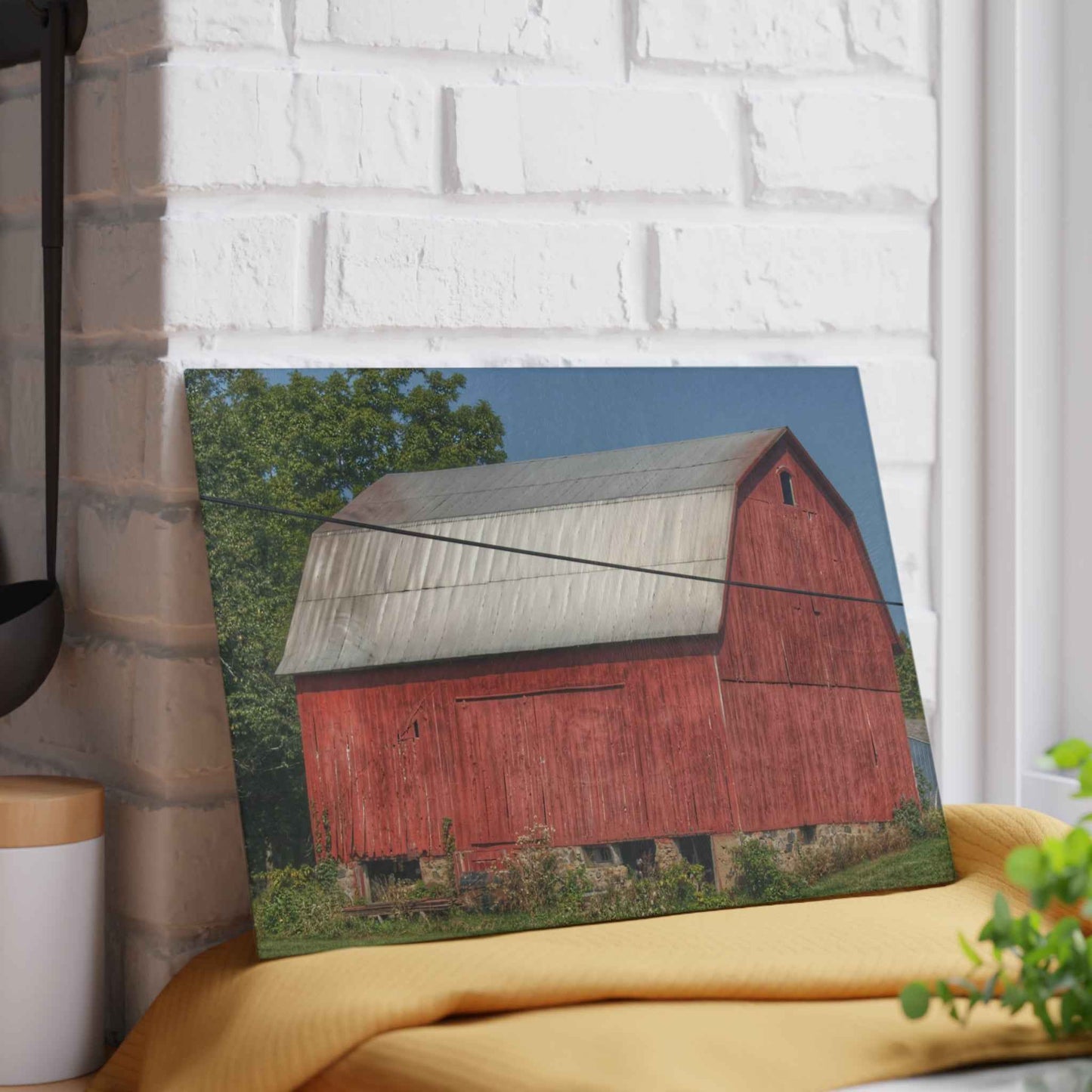 U R There Photography Belsay Road Red Rustic Farmhouse Tempered-Glass Cutting Board