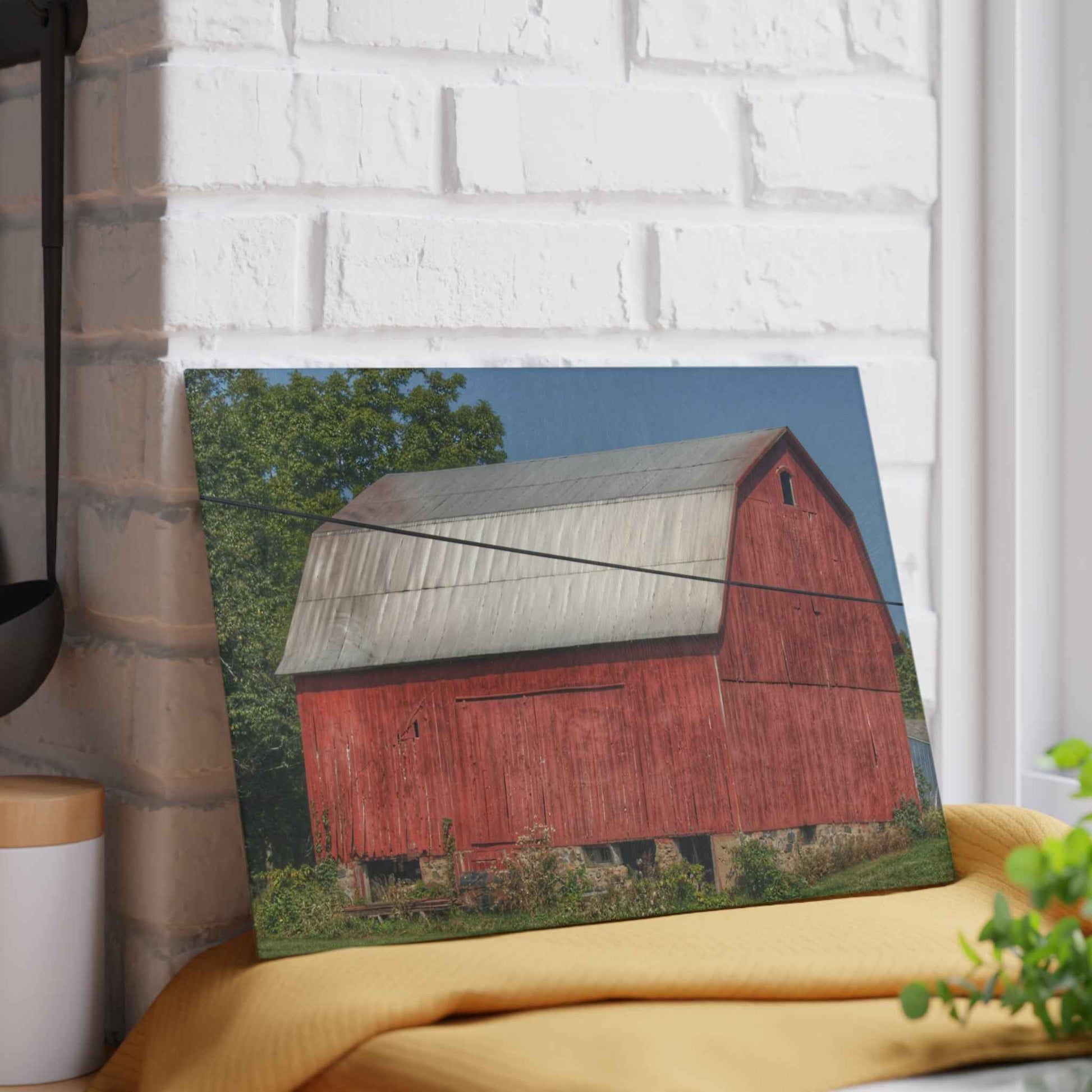 U R There Photography Belsay Road Red Rustic Farmhouse Tempered-Glass Cutting Board