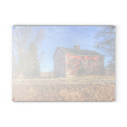 U R There Photography M-24 Barn at the Bend II Rustic Farmhouse Tempered-Glass Cutting Board 8"x 11"