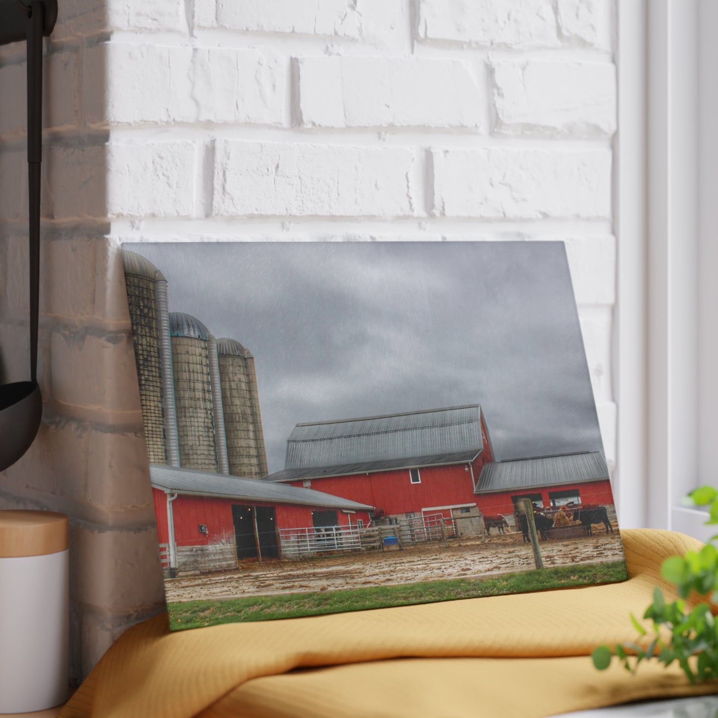 U R There Photography Daley Road Cow Barn Rustic Farmhouse Tempered-Glass Cutting Board