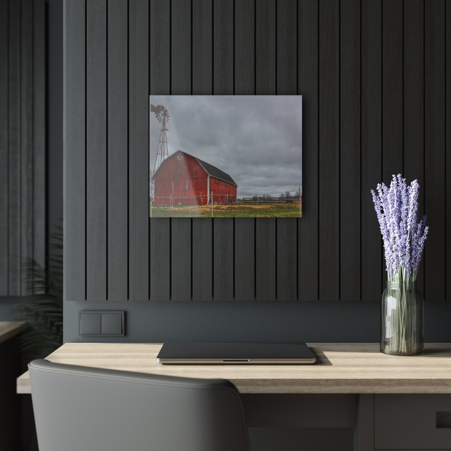 U R There Photography West Lake Road Red Barn and Windmill Rustic Farmhouse Acrylic Wall Print