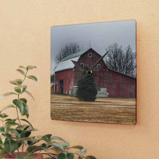 U R There Photography Daley Road Red I Rustic Farmhouse Acrylic Analog Wall Clock