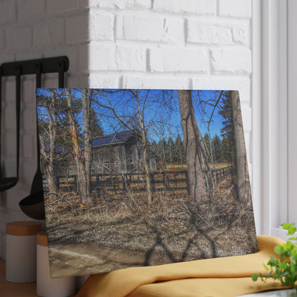 U R There Photography Brewer Road Grey Rustic Farmhouse Tempered-Glass Cutting Board