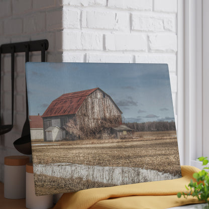 U R There Photography South Church Road Rusty Red Rustic Farmhouse Tempered-Glass Cutting Board
