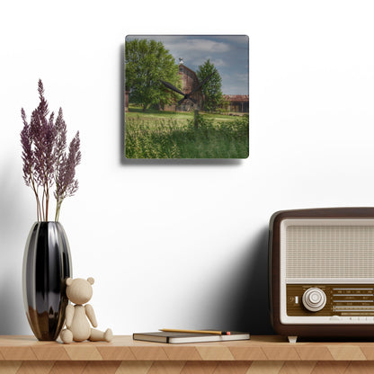 U R There Photography Ross Road Red Rustic Farmhouse Acrylic Analog Wall Clock