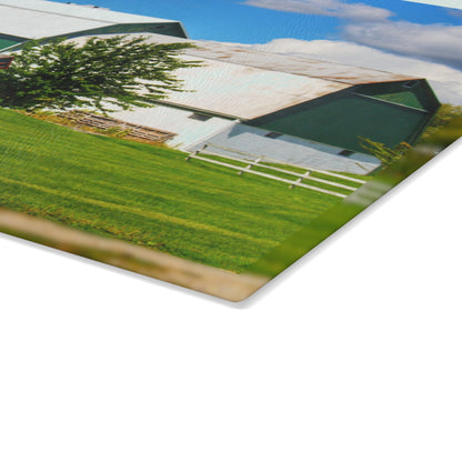 U R There Photography Hough Road Green Rustic Farmhouse Tempered-Glass Cutting Board