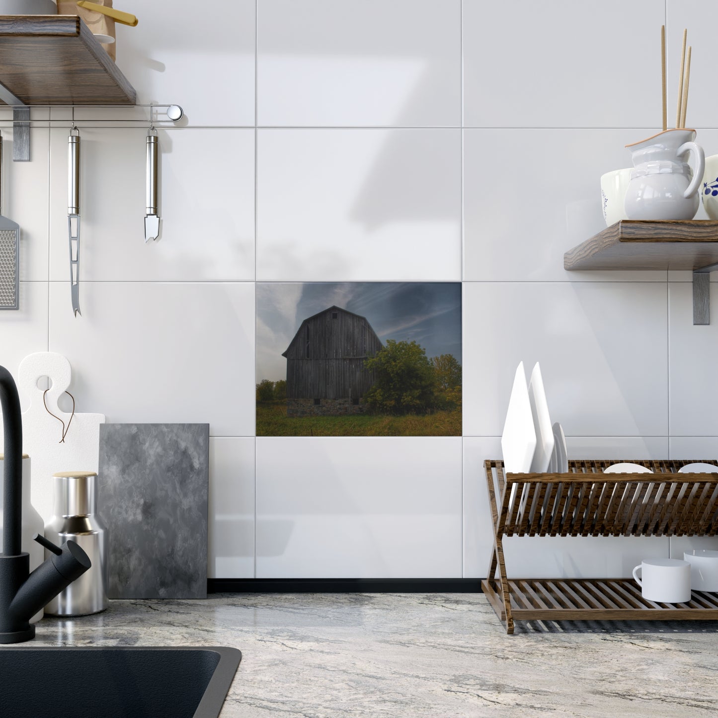 U R There Photography Cat Lake Grey I Rustic Farmhouse Decorative Ceramic Tile