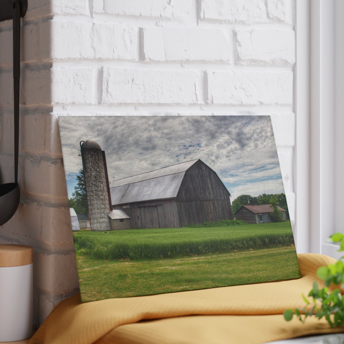 U R There Photography West Tuscola Road Grey Rustic Farmhouse Tempered-Glass Cutting Board