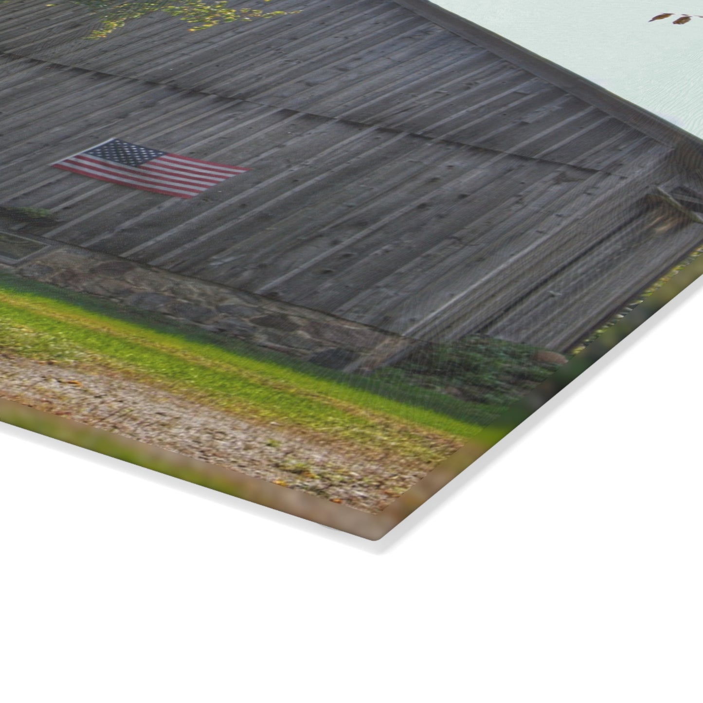 U R There Photography Sutton Road Patriot Grey II Rustic Farmhouse Tempered-Glass Cutting Board