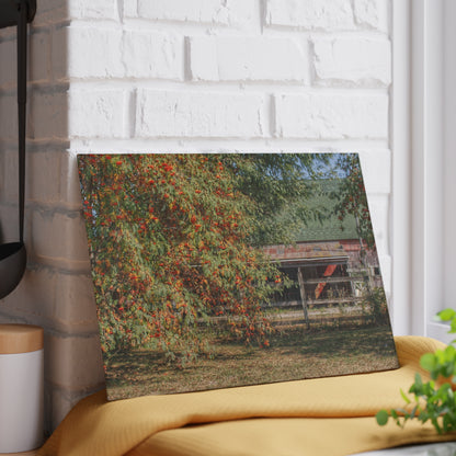 U R There Photography Farrand Road Red Coral by Flowering Tree Rustic Farmhouse Tempered-Glass Cutting Board