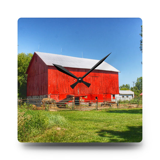 Harris Road Red Rustic Farmhouse Acrylic Analog Wall Clock 10.75'' × 10.75'' (Square)