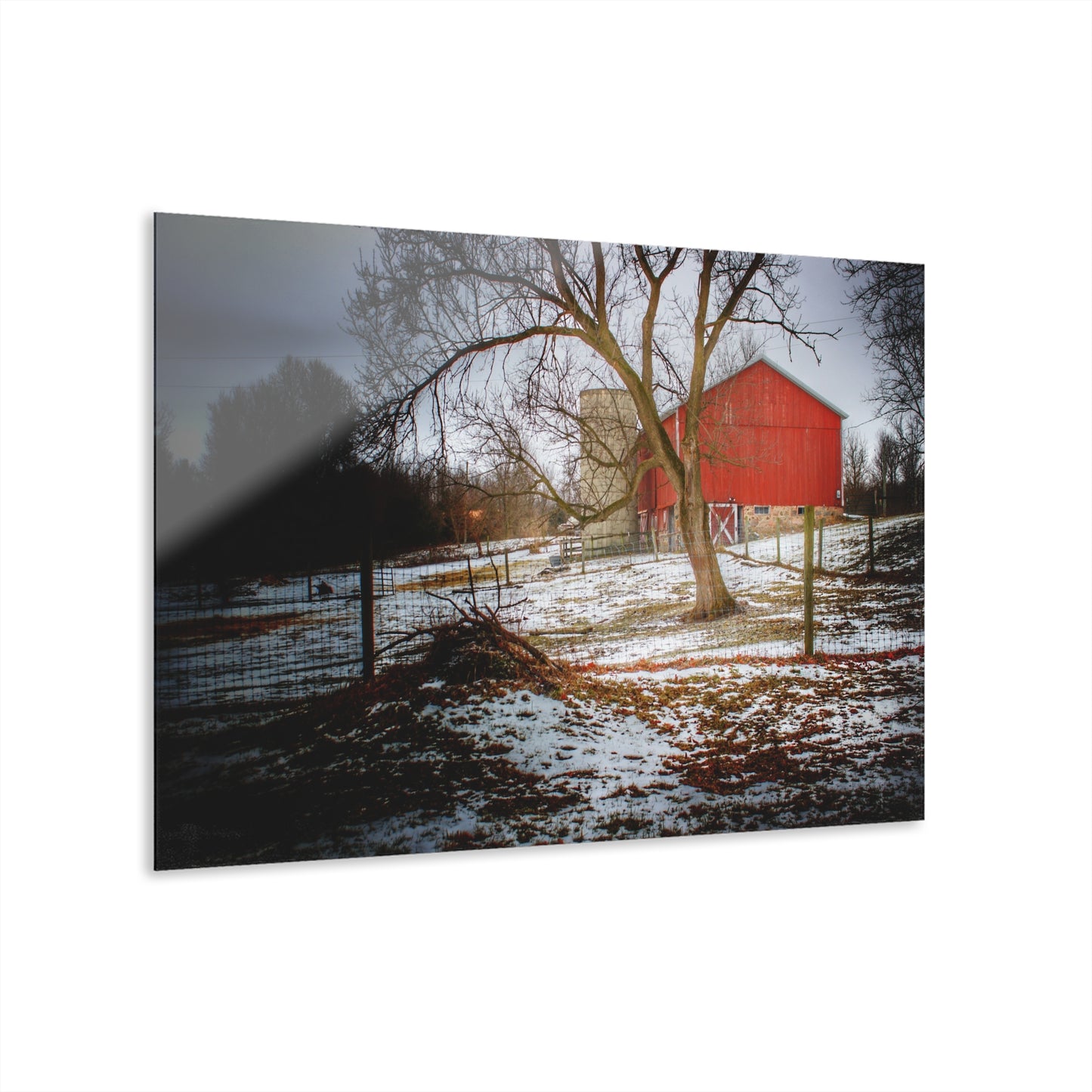 U R There Photography LeValley Road Red and Silo Rustic Farmhouse Acrylic Wall Print