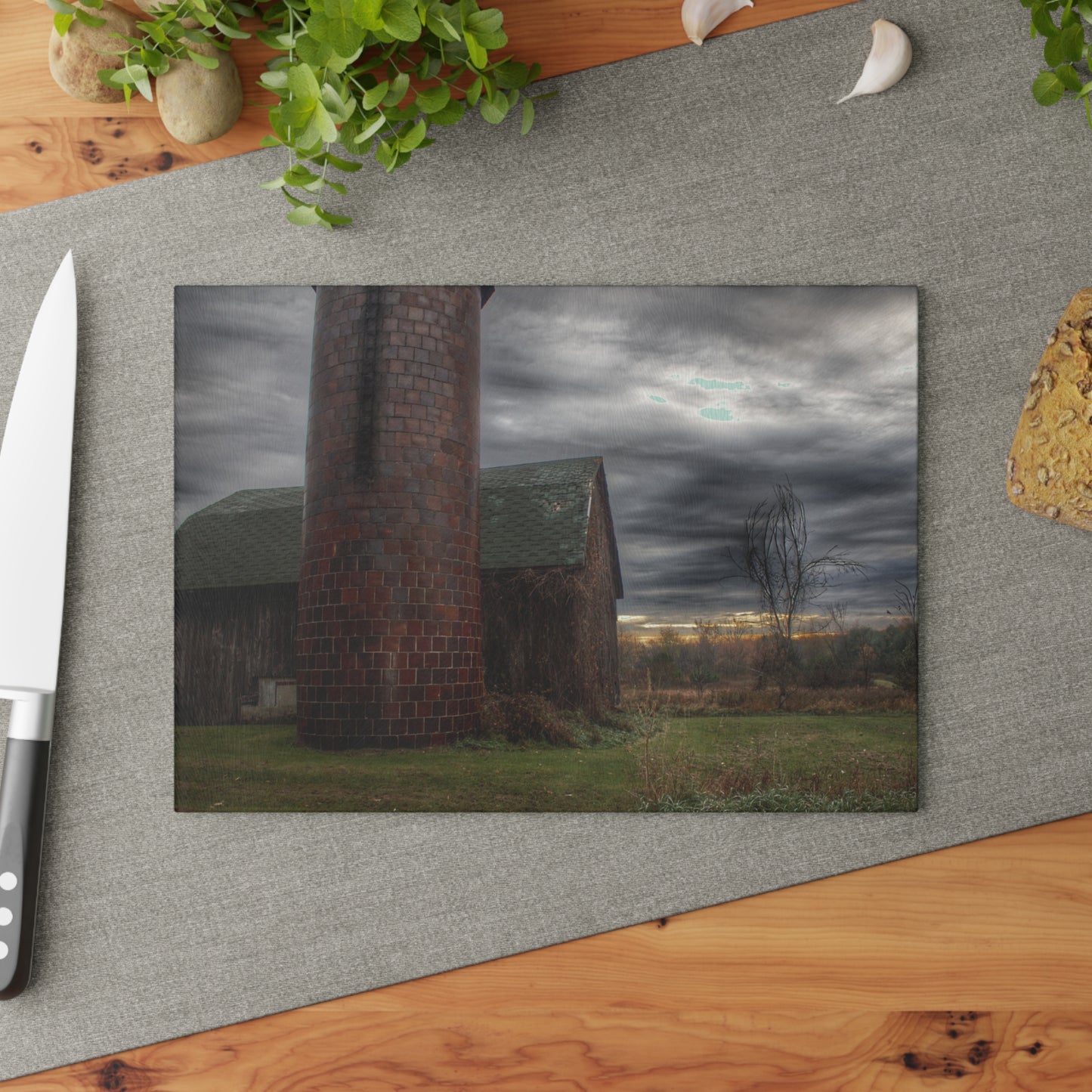 U R There Photography Pero Lake Road Grey II Rustic Farmhouse Tempered-Glass Cutting Board