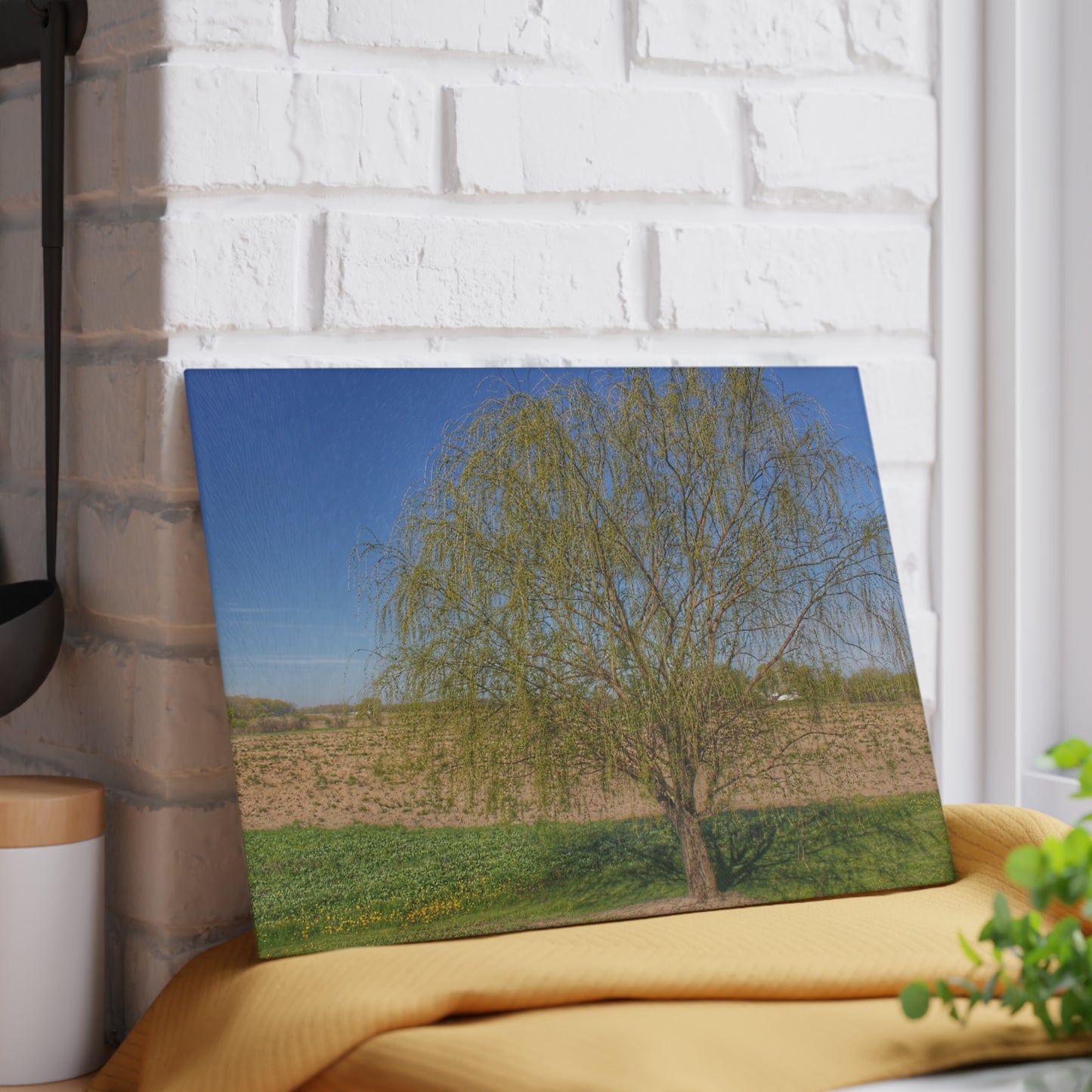 U R There Photography Spring Farm Willow Tree Rustic Farmhouse Tempered-Glass Cutting Board