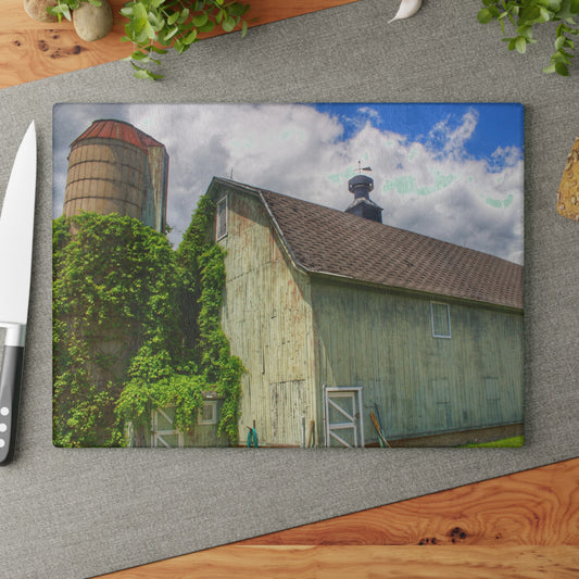 U R There Photography Clark Road Meadow Green Rustic Farmhouse Tempered-Glass Cutting Board