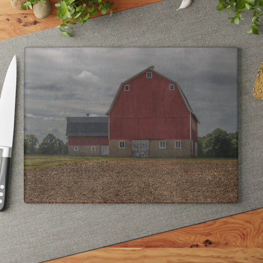 U R There Photography Cade Road Red I Rustic Farmhouse Tempered-Glass Cutting Board