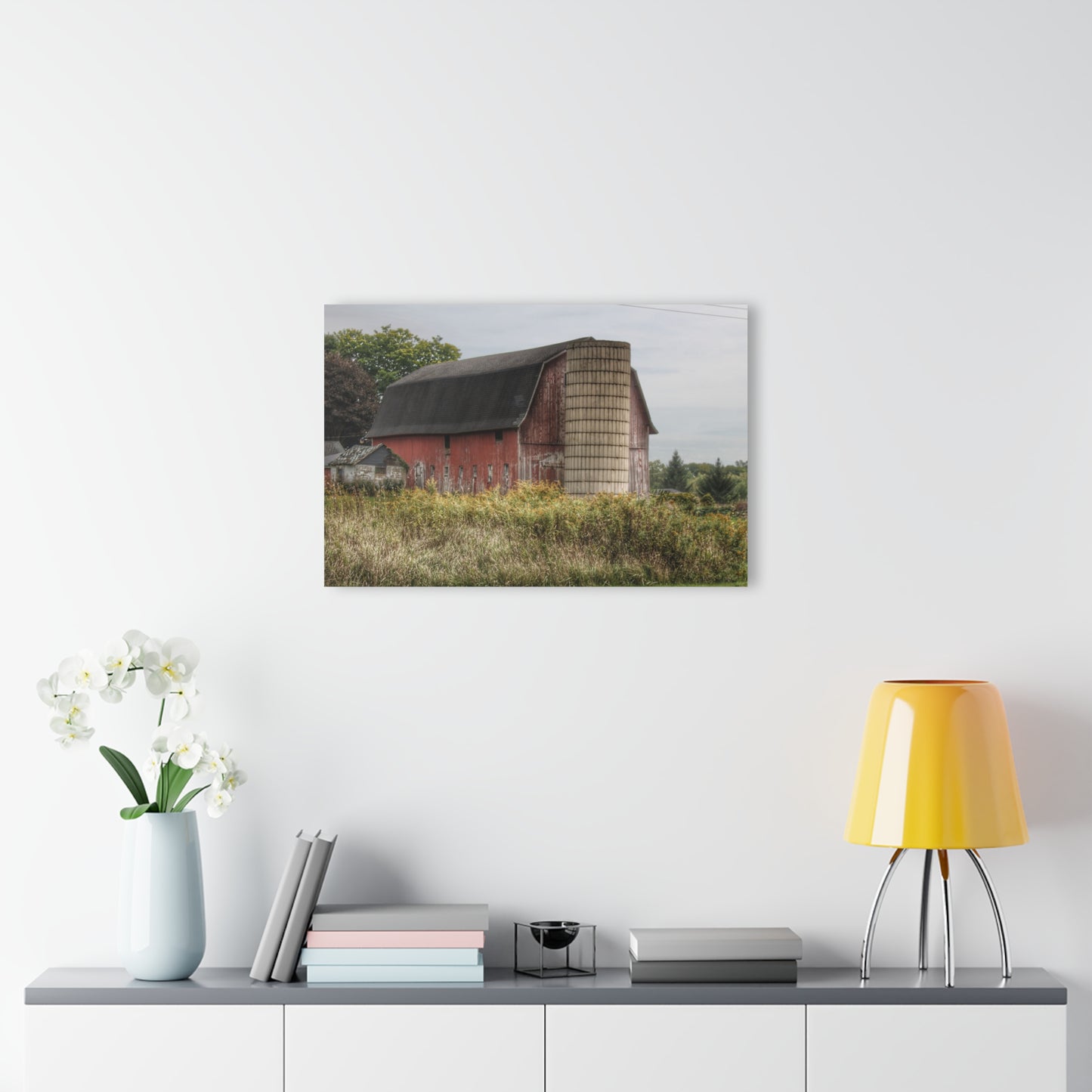 U R There Photography McDowell Road Old Red and Little White Rustic Farmhouse Acrylic Wall Print