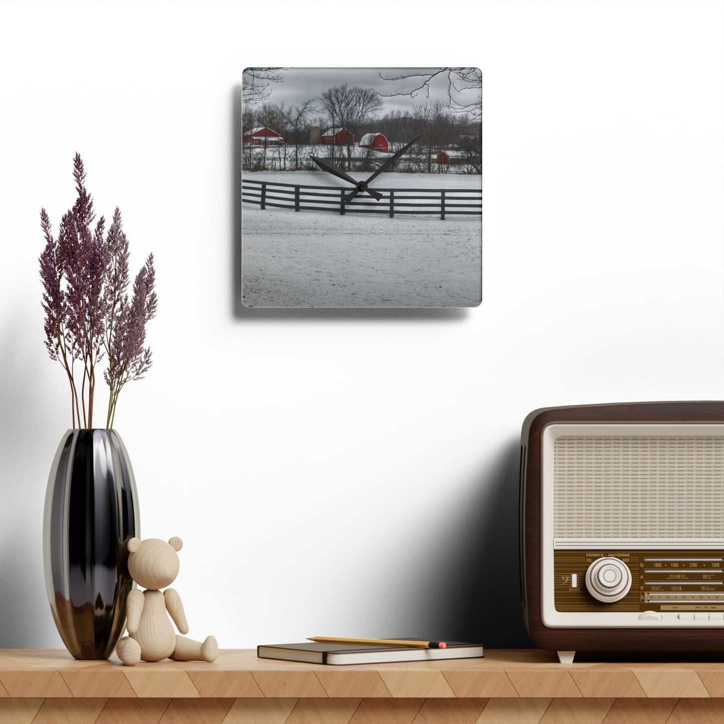 U R There Photography Barns of Barber Road II Rustic Farmhouse Acrylic Analog Wall Clock