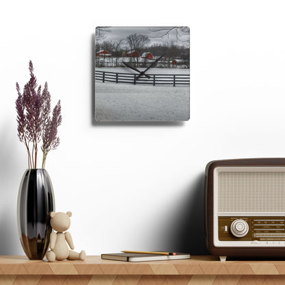U R There Photography Barns of Barber Road II Rustic Farmhouse Acrylic Analog Wall Clock