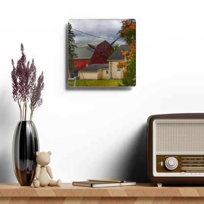 U R There Photography Farnsworth Road Red II Rustic Farmhouse Acrylic Analog Wall Clock