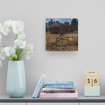 U R There Photography Hough Road Rural Red Rustic Farmhouse Acrylic Analog Wall Clock