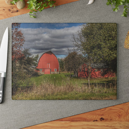 U R There Photography Genesee Road Red III Rustic Farmhouse Tempered-Glass Cutting Board