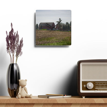U R There Photography Bishop Road Reds IV Rustic Farmhouse Acrylic Analog Wall Clock