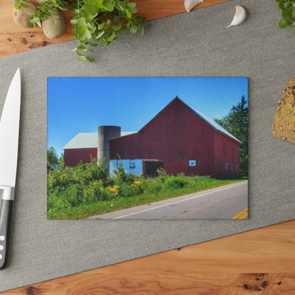 U R There Photography Dryden Road Red Rustic Farmhouse Tempered-Glass Cutting Board