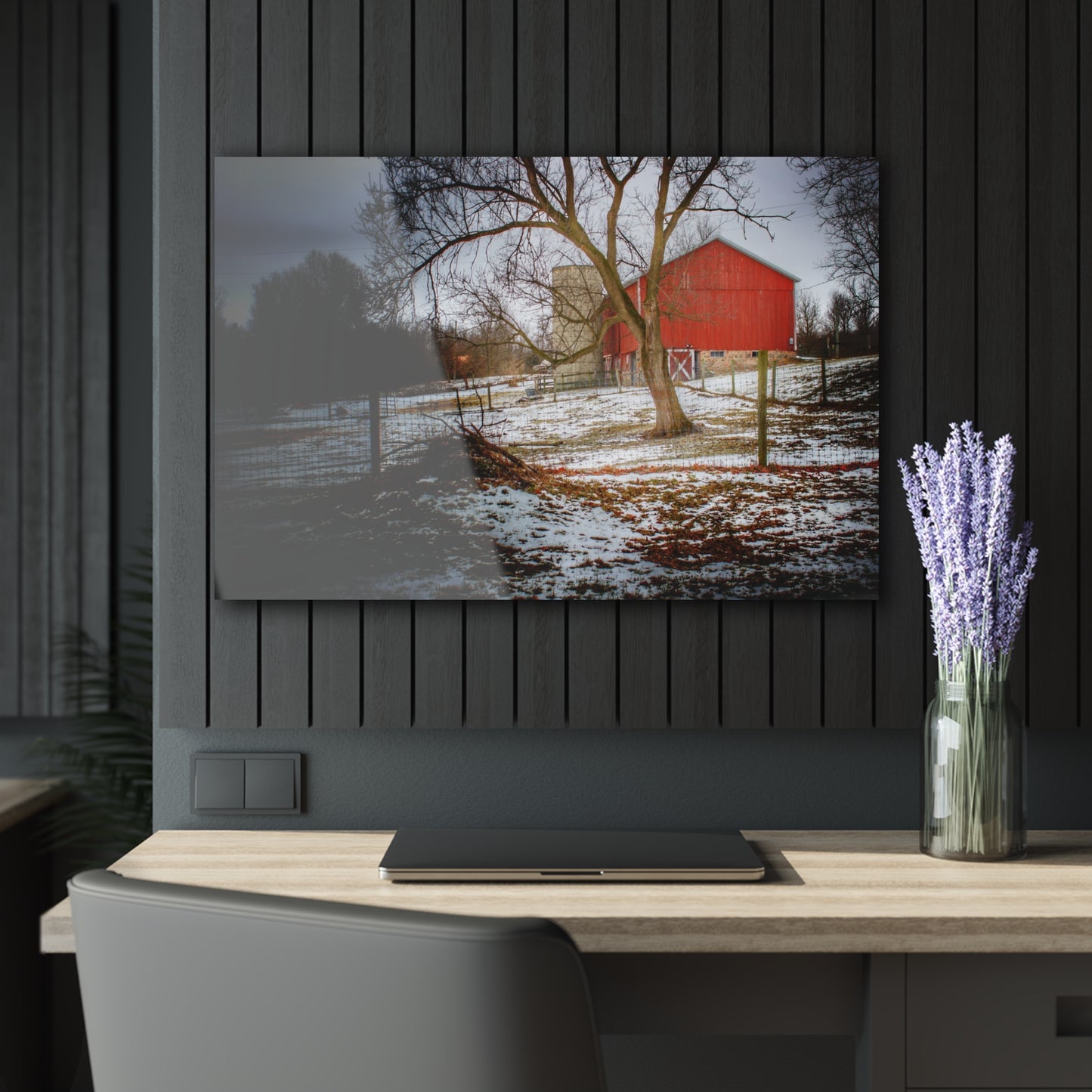 U R There Photography LeValley Road Red and Silo Rustic Farmhouse Acrylic Wall Print