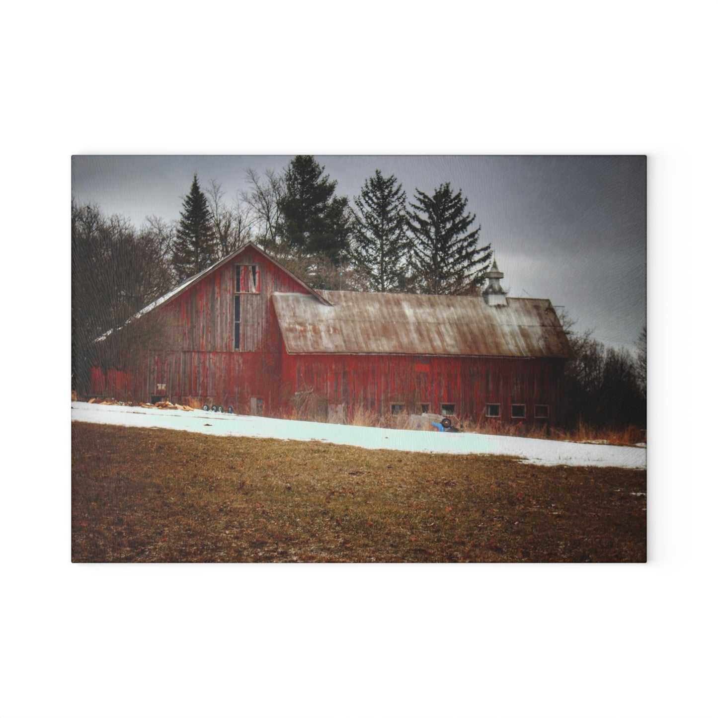 U R There Photography Blacks Corners Road Red Rustic Farmhouse Tempered-Glass Cutting Board